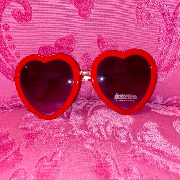Heart Shape Sunglasses Red Frame Gold Black Lens Festival Spring Summer Love NEW - Picture 4 of 7
